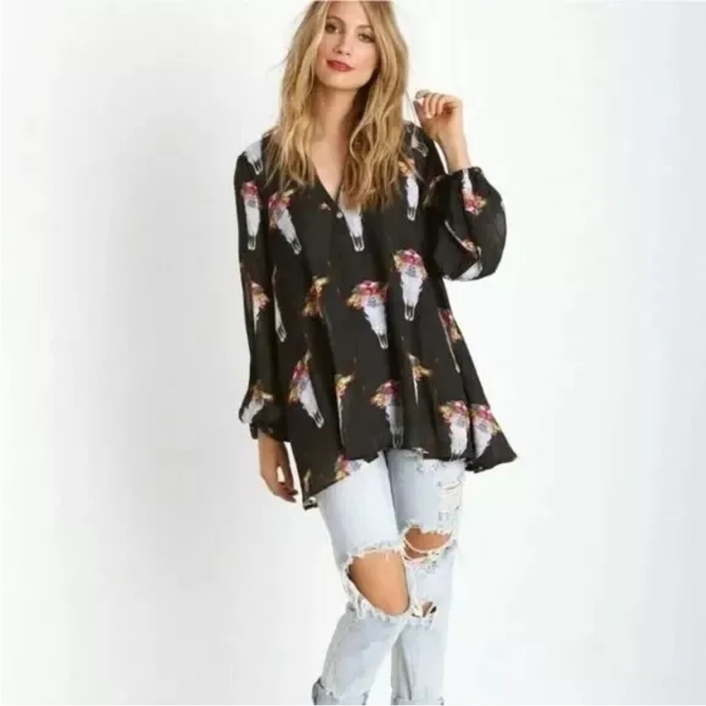 Show Me Your Mumu Jamie Black Bull and Beautiful Tunic Blouse S Small RARE